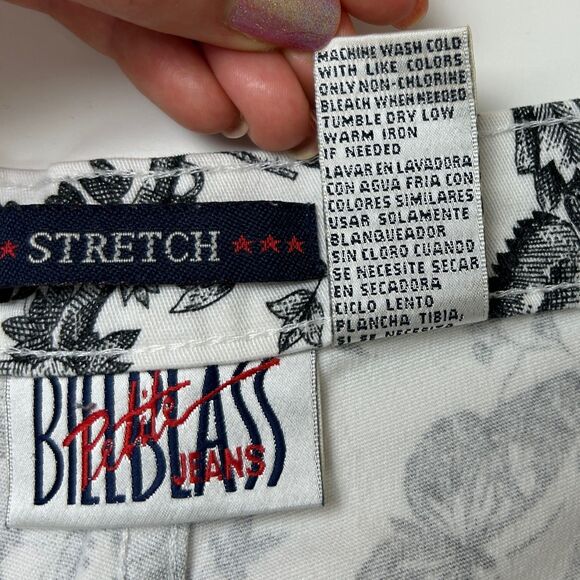 Bill Blass White & Black Floral Toile Print Cotton Denim Capri Pants 16 Petite - Picture 7 of 8